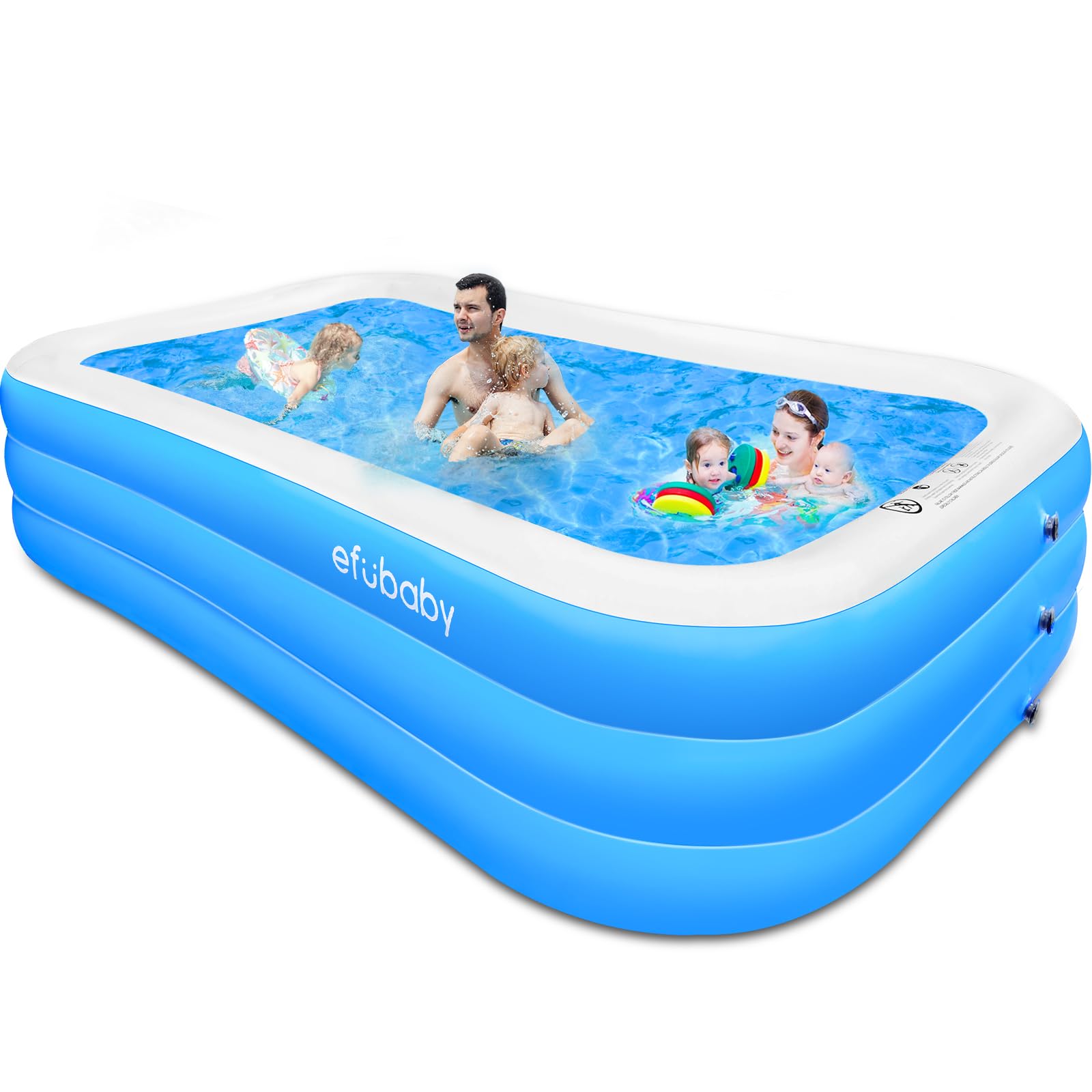 efubaby Inflatable Pool, Full-Sized Swimming Pools 10 ft Blow up Pool Inflatable Pools for Adults Kids Pool for Backyard Pools for Kiddie, Adult Ages 3+ Backyard Ground Outdoor Garden Light Blue