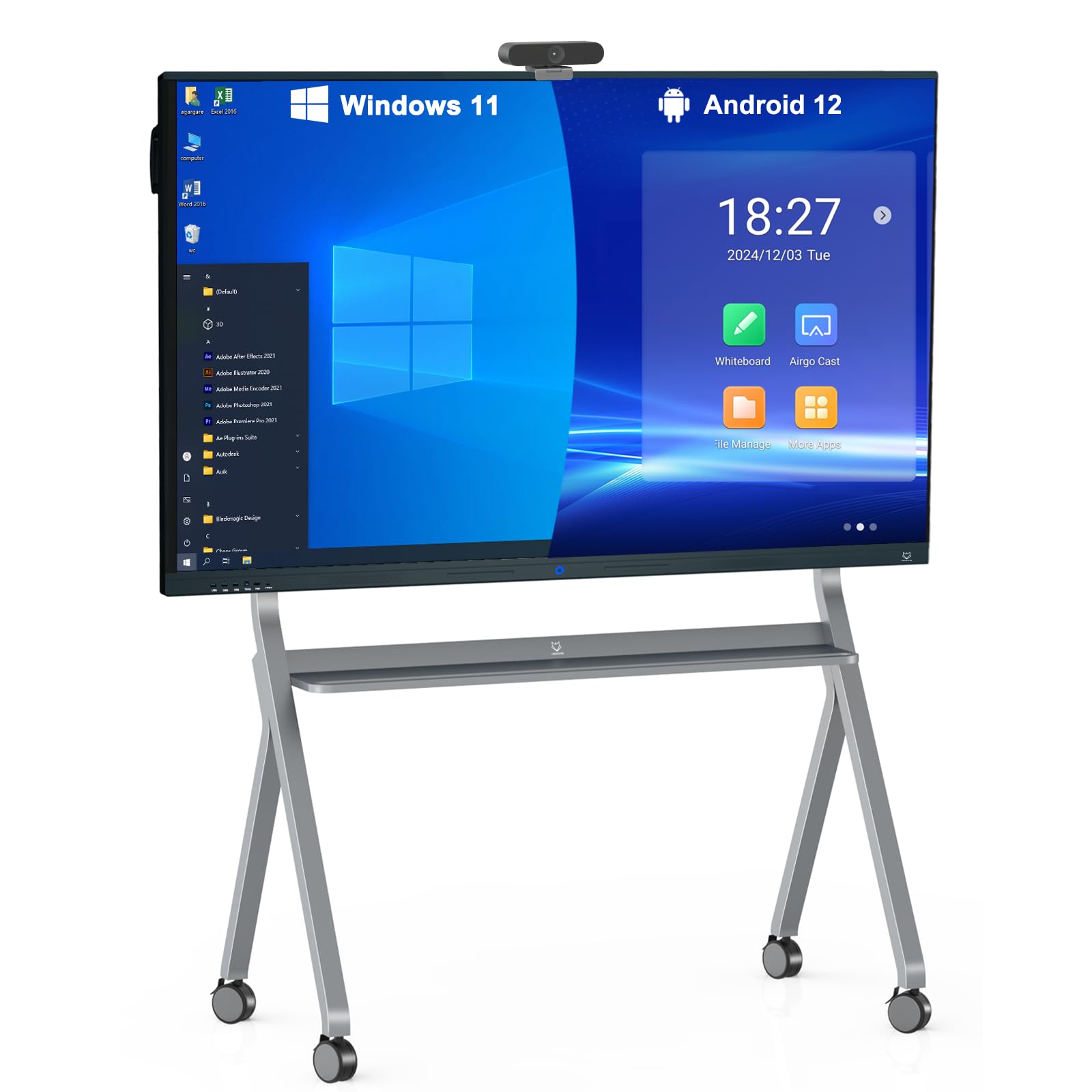 LINGHUFOX 75'' Smart Board, 4K Touch Screen Electronic Whiteboard Built in Dual System All in One Computer with AI Camera for Office and Classroom