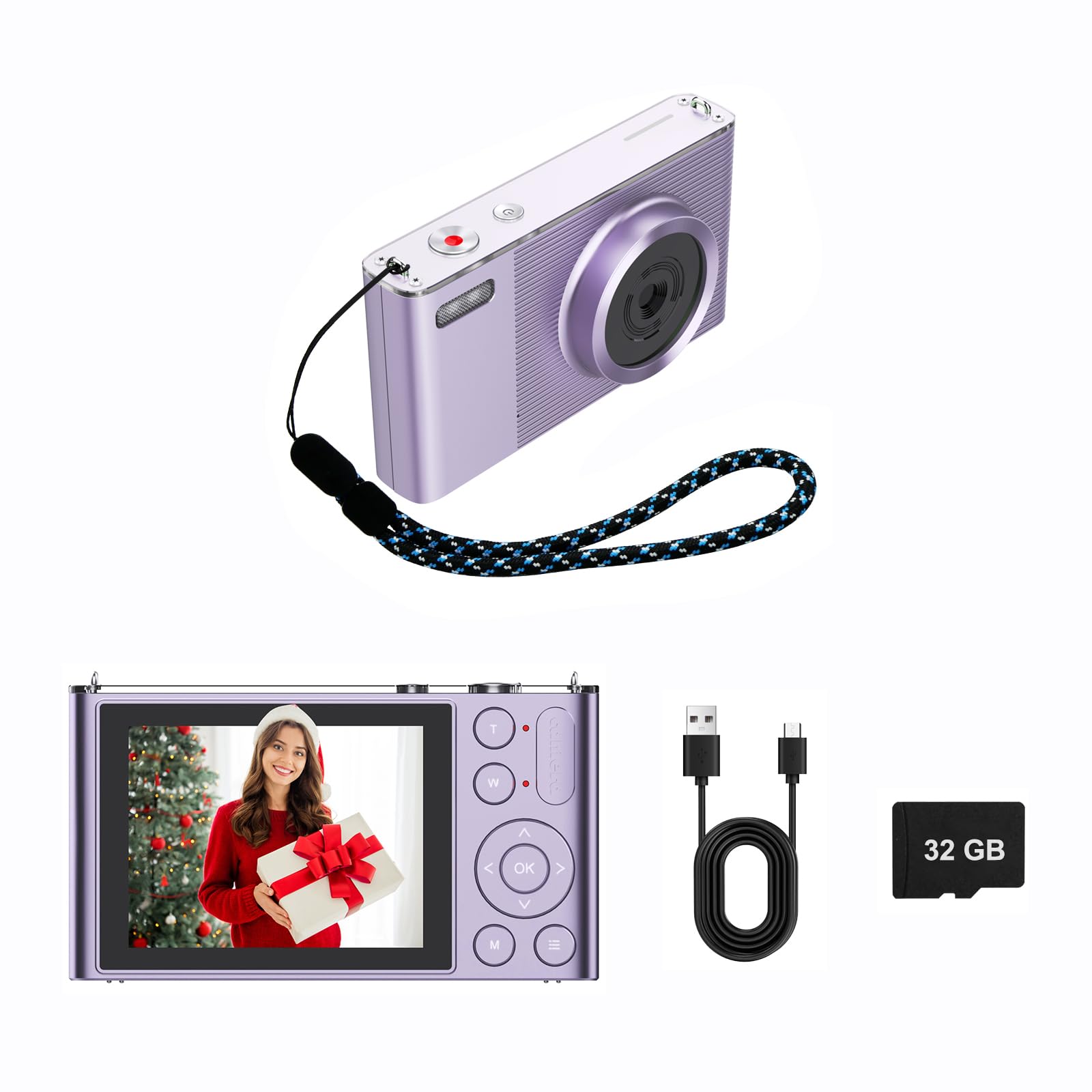 Digital Camera, Camera for Kids, UHD 4K 72MP Point and Shoot Digital Cameras with 32GB Memory Card and 16X Digital Zoom Anti Shake (Purple)