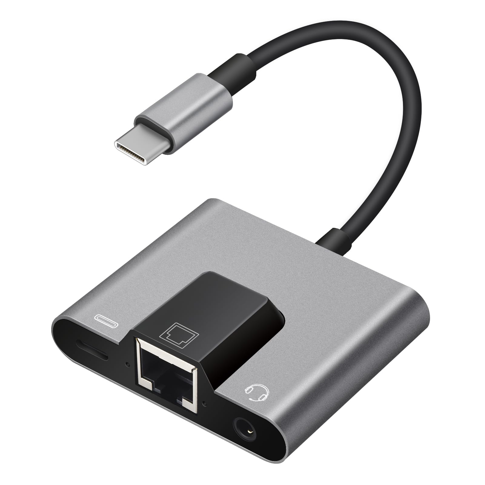 Enbiawit Type C to RJ45 Ethernet Adapter Network Adapter, Support 10/100Mbps Ethernet Network, with Type C Charge Port and 3.5mm Audio Jack, Compatible with iPhone 15/16/Android/i-Pad Pro/Mac/Galaxy