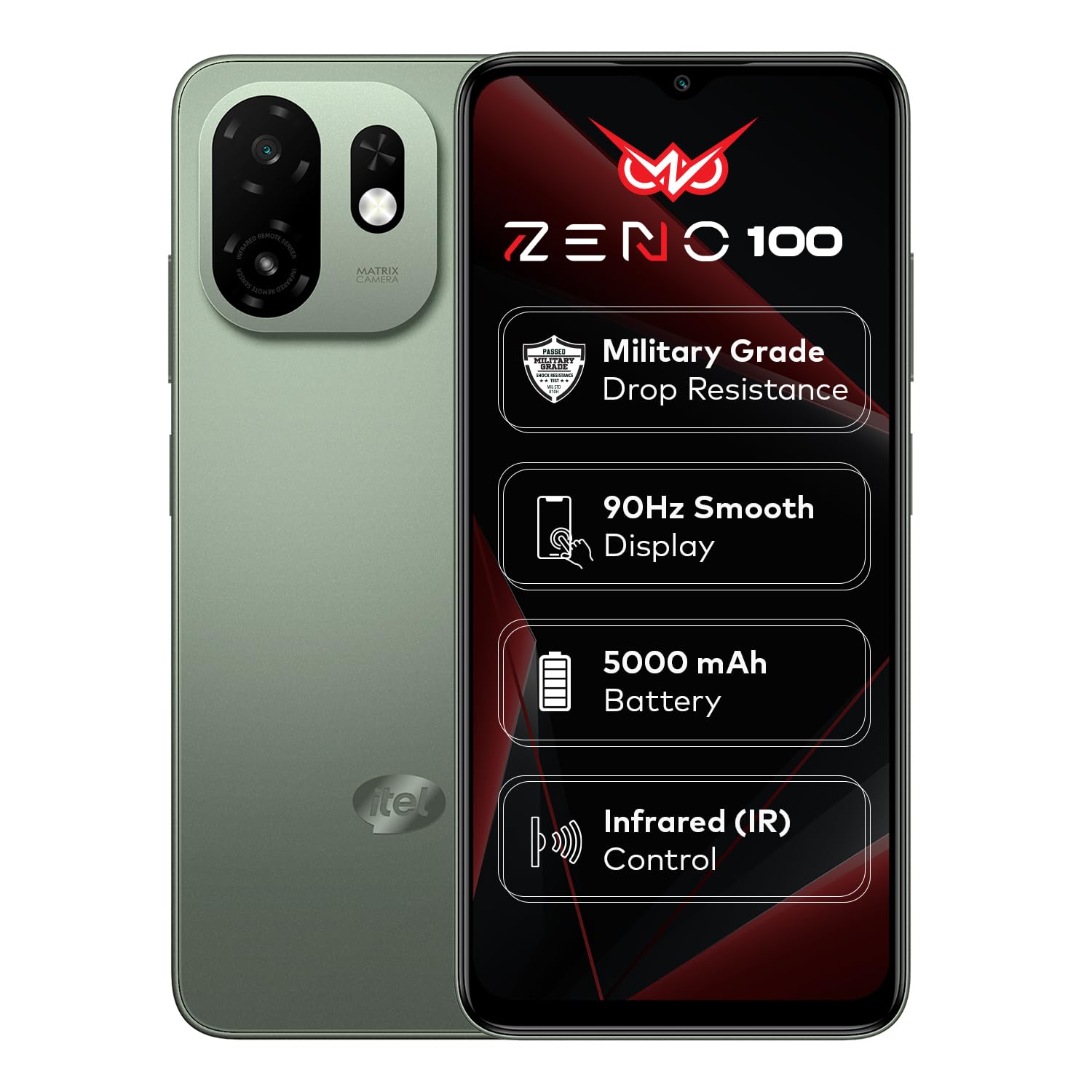 Zeno100 (3+5GB RAM, 64GB ROM) | 5000mAh Battery with Type-C | 90Hz Display | Side Fingerprint | Military Grade Protection | Octa-Core Processor | Silk Green