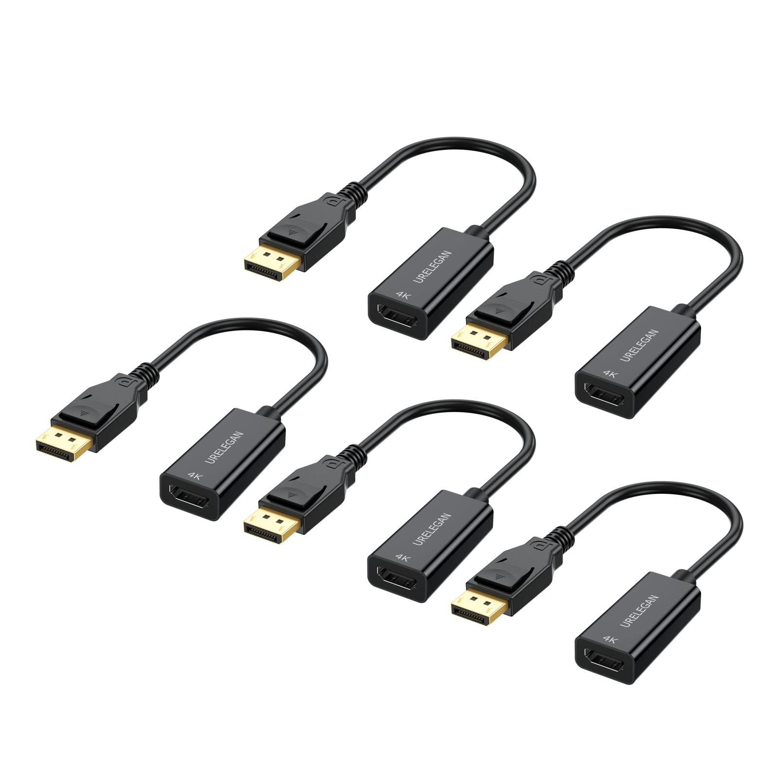 URELEGAN 4K Displayport to HDMI Adapter 5-Pack, 4K UHD Not Bidirectional Display Port DP to HDMI Male to Female Port Support Video & Audio Compatible with Computer, PC, Monitor, Projector, HDTV