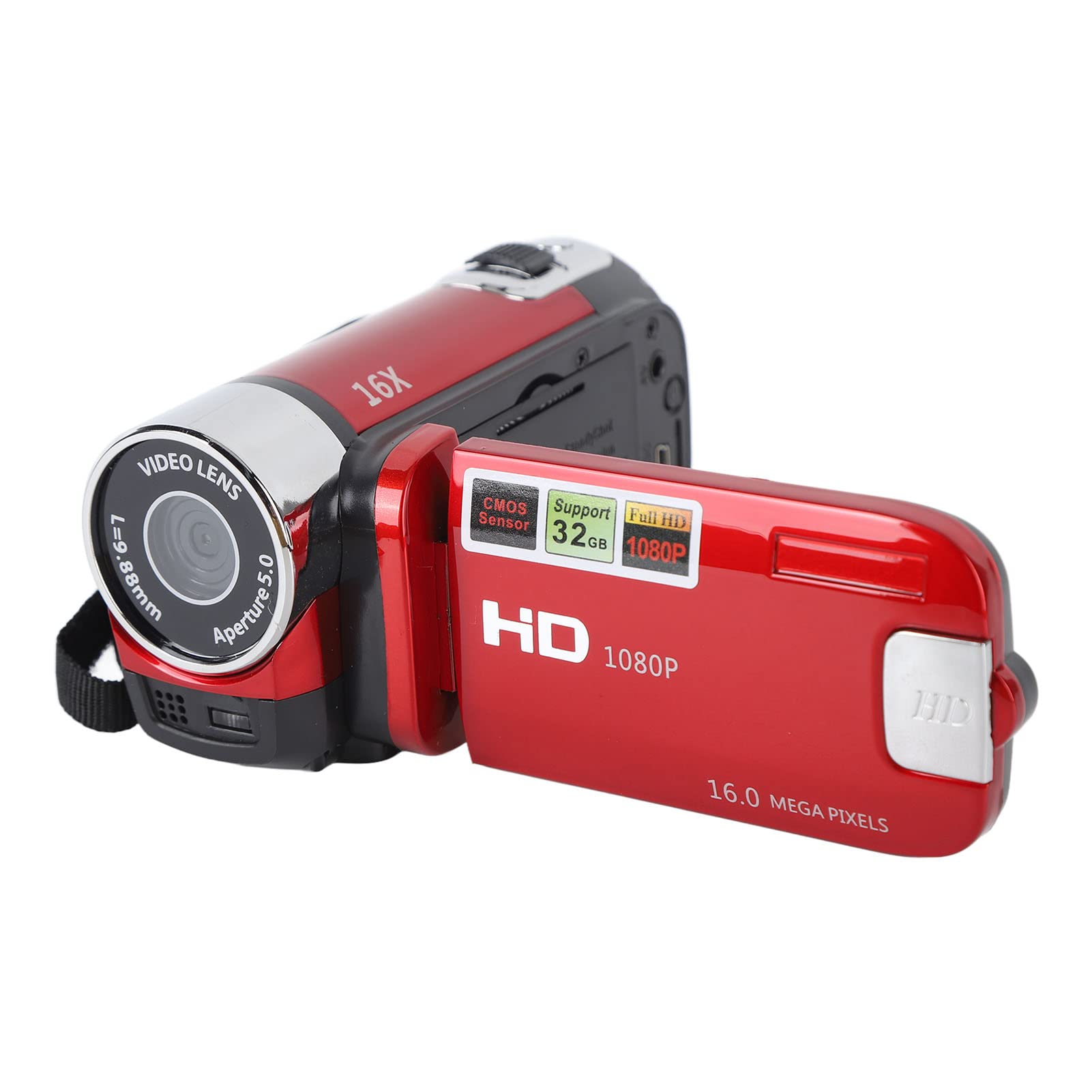 Pomya Digital Camera Recorder, 1080P 16X Digital Zoom Camcorder with 2.7 Inch Flip Screen, Vlogging Camera Recorder with USB Cable, Travel Video Recording Camera for Friends Family (Red)