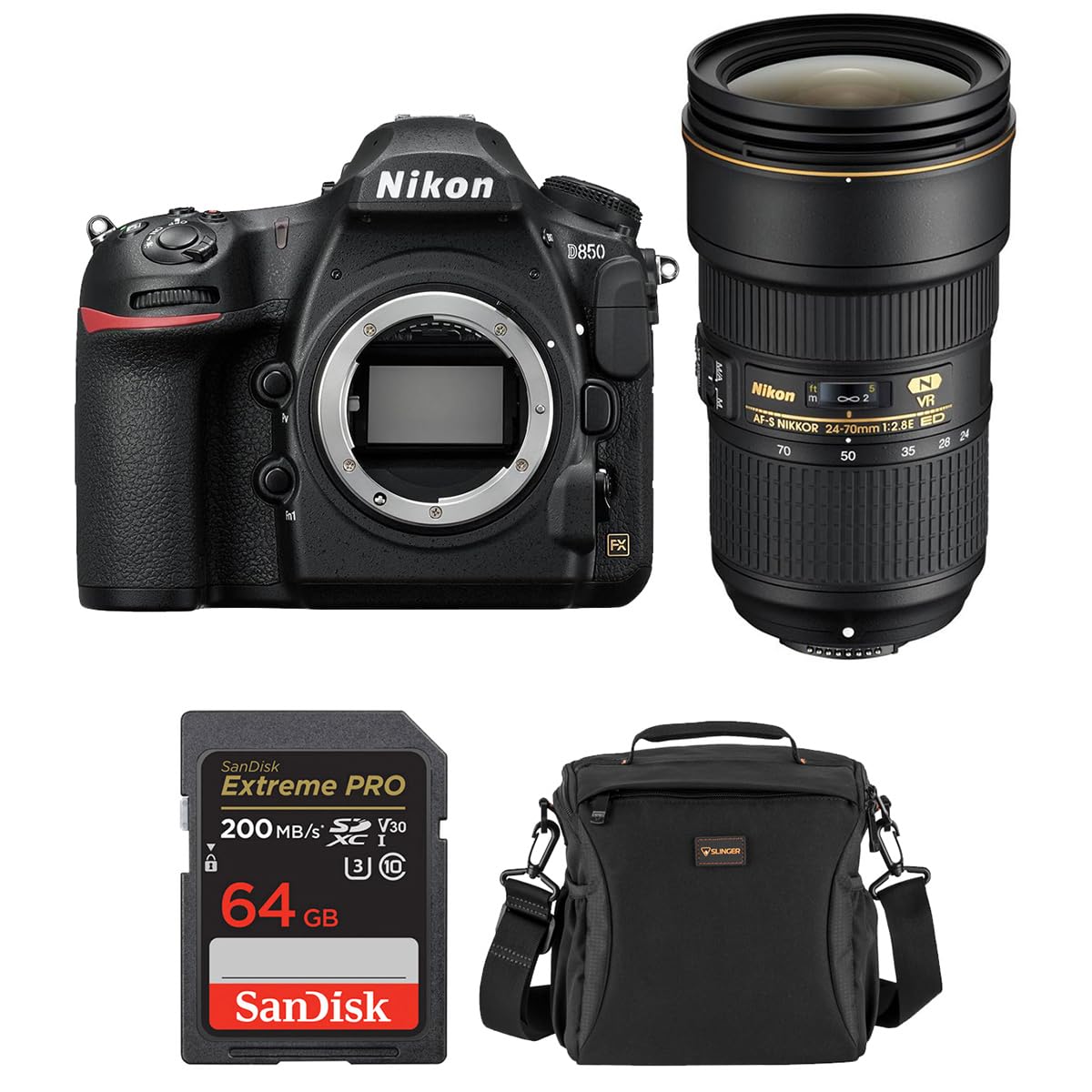 Nikon D850 DSLR Camera w/AF-S 24-70mm f/2.8E ED VR Lens w/Included Value