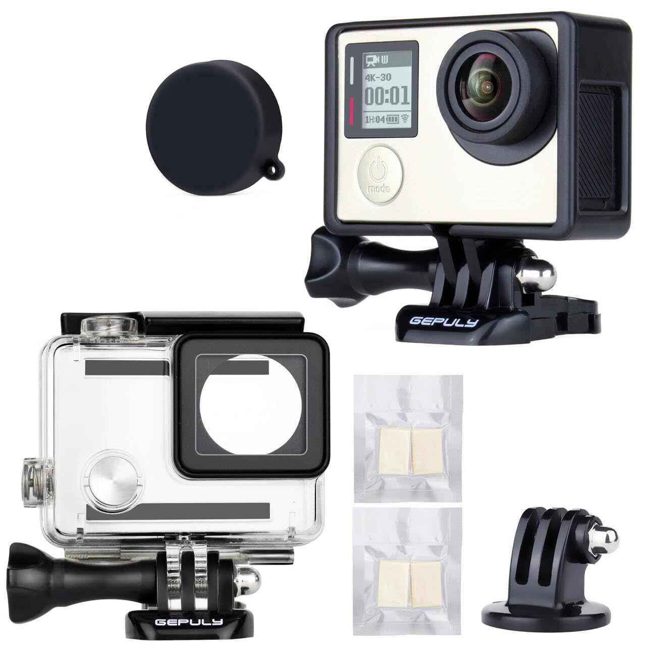 GEPULY Waterproof Housing Case with Frame Mount Protective for GoPro Hero 4, Hero 3+, Hero 3 Black