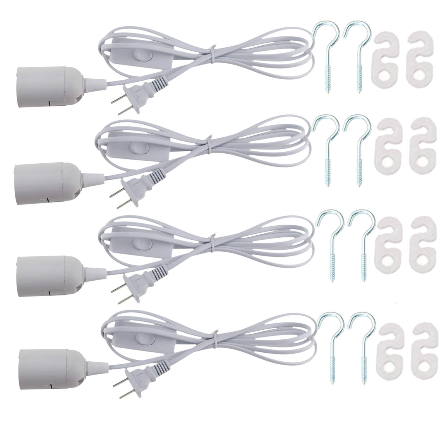 Rextin 4 pcs E26/E27 LED Light socket 5.9FT extension cord with On/Off switch and US AC Power Plug Bulb Socket for Pendant Lighting Bulb Lamp in Kitchen Bedroom Restaurant (4 Packs)