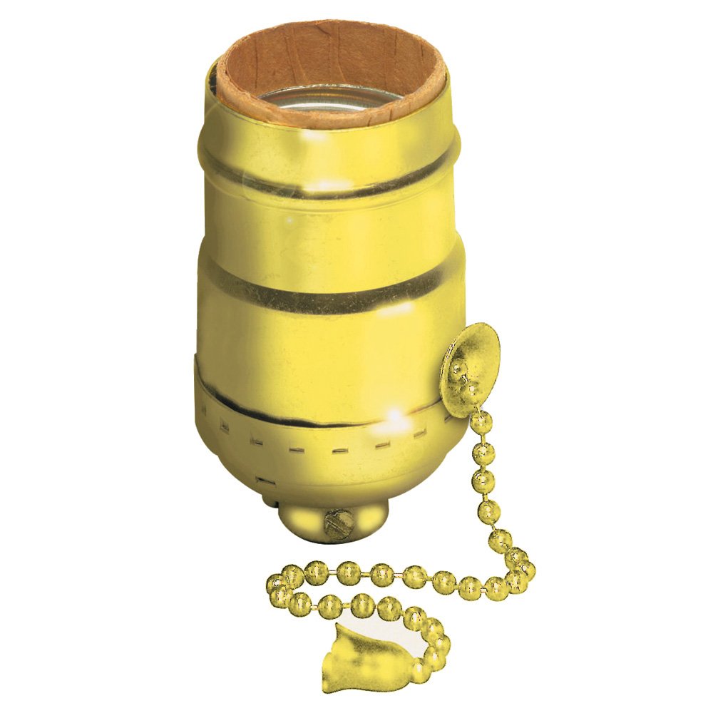 Leviton 19980-PG Medium Base Complete, Aluminum Shell Incandescent Lampholder, Pull Chain, Single Circuit, 1/8IPs Tapped Bushing, Set Screw, Brass