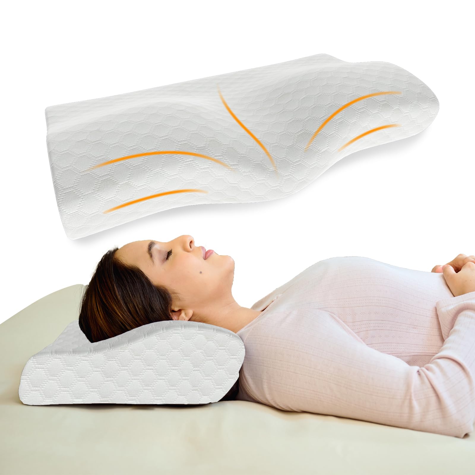 CareFoam Memory Foam Cervical Neck Pillow | 2 Years Warranty | Pain Relief Sleep, Improves Posture, Spinal Alignment, Neck Pain Relief | 19 x 12 x 4 Inch | White Jacquard Cover | Pack of 1