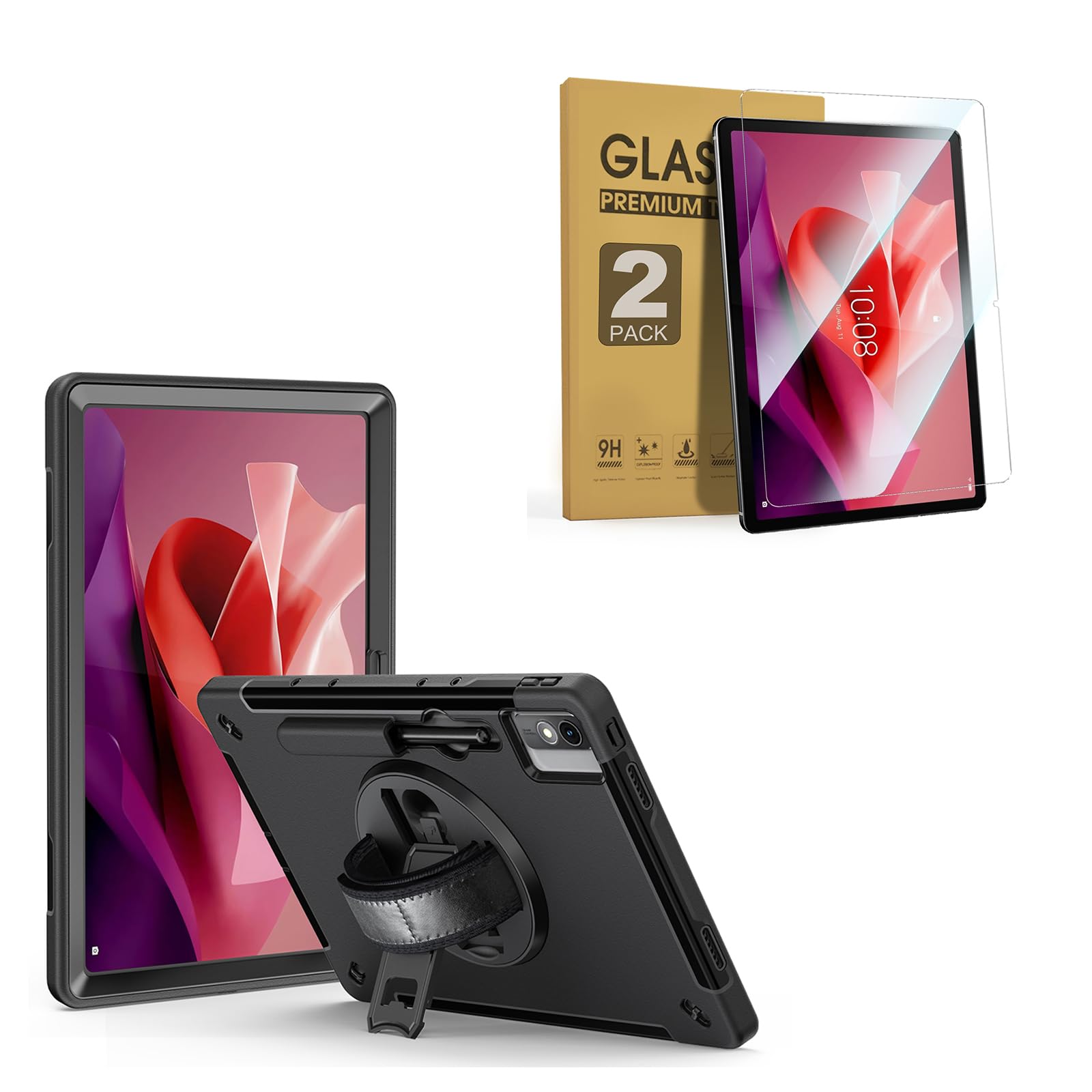 Bundle-Lenovo Tab P12 Carrying Case with 2 Packs Anti Blue Light Tempered Glass Screen Protector