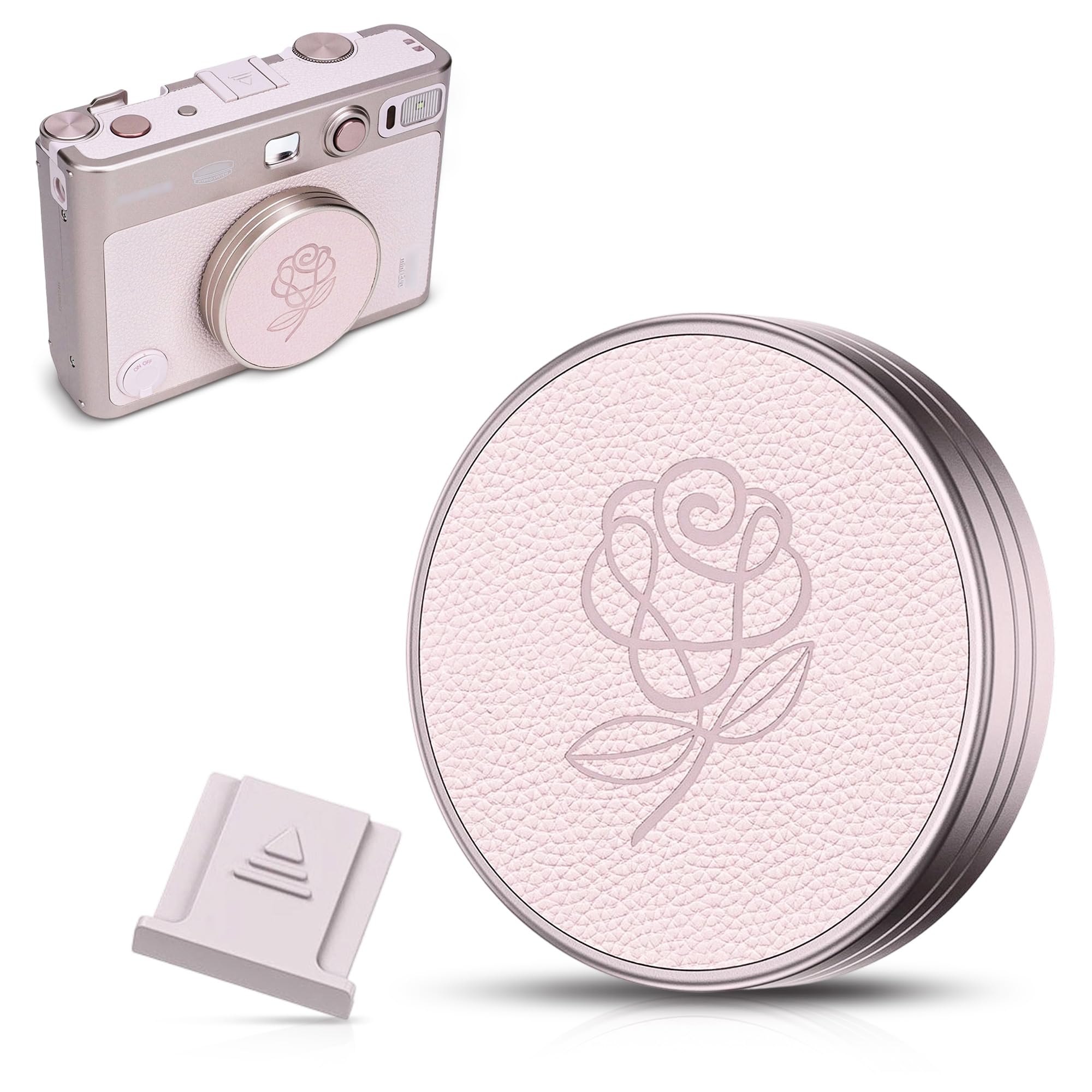 Pink Retro Leather Lens Cap for Fujifilm Insta Mini EVO with Hot Lens Cover