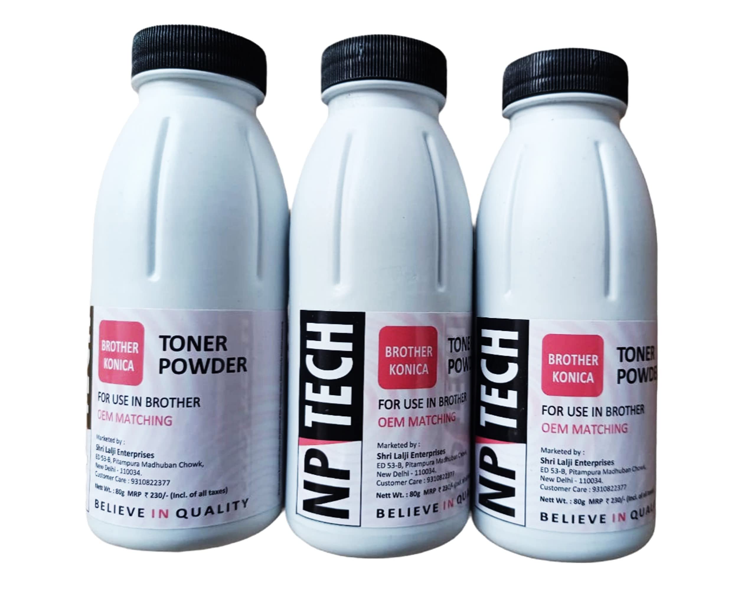 NP TECH Premium Black Toner Powder for Brother Konica and Kyocera Cartidges | No Printer Damage | 100% Lifetime and 5% Coverage (Pack of 3)