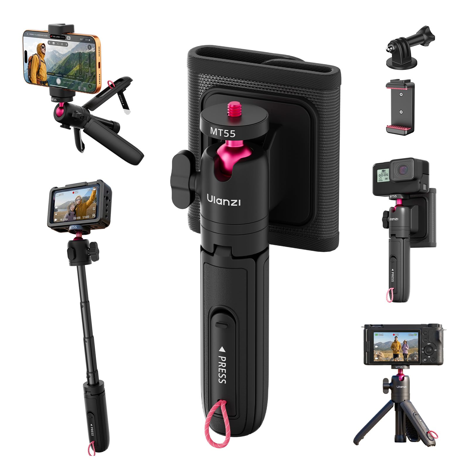 ULANZI MT55 SnapGo Mini Tripod Selfie Stick, 4-in-1, 12.2in