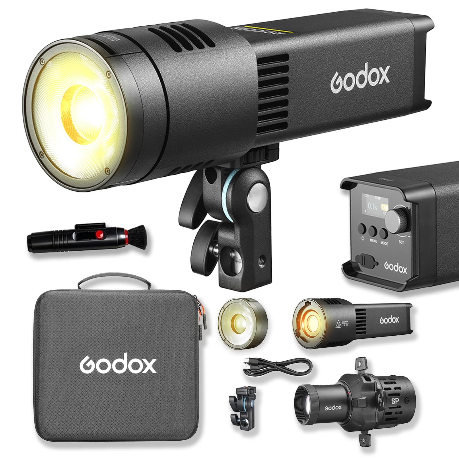 Godox RS100Bi Kit1 100W Bi-Color LED Video Light Kit with Projection SP36K, Lens Reflector, Holder AD-E2, USB-C Cable & Storage Bag, 2800K-6500K, CRI/TLCI 98, APP/DMX/NFC Control
