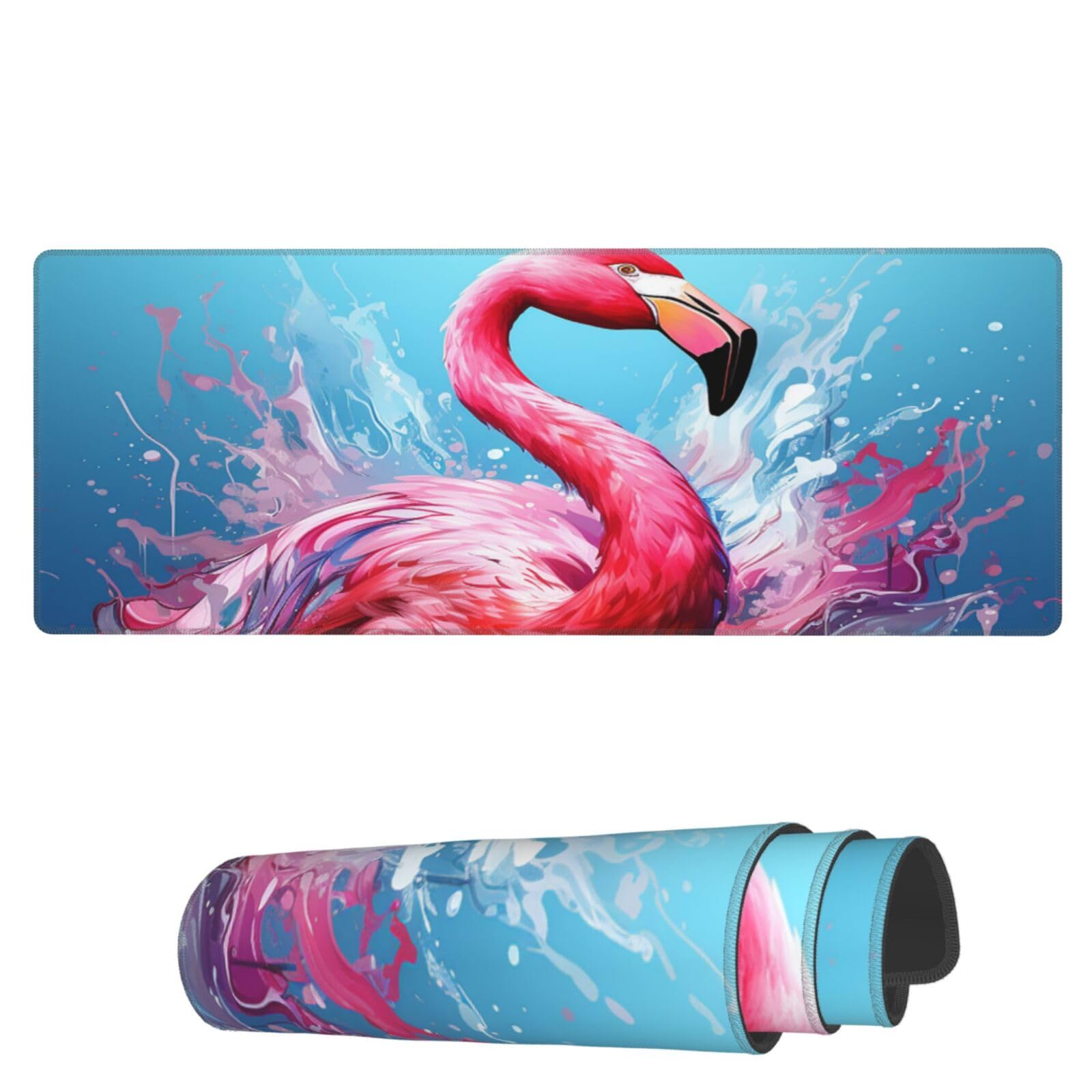 Famame Laptop Mouse Pad Big Pink Flamingo Bird Desk Mat with Stitched Edges 31.5X 11.8 inch Non-Slip Large Keyboard Rubber Writing Table Mat for Office Home