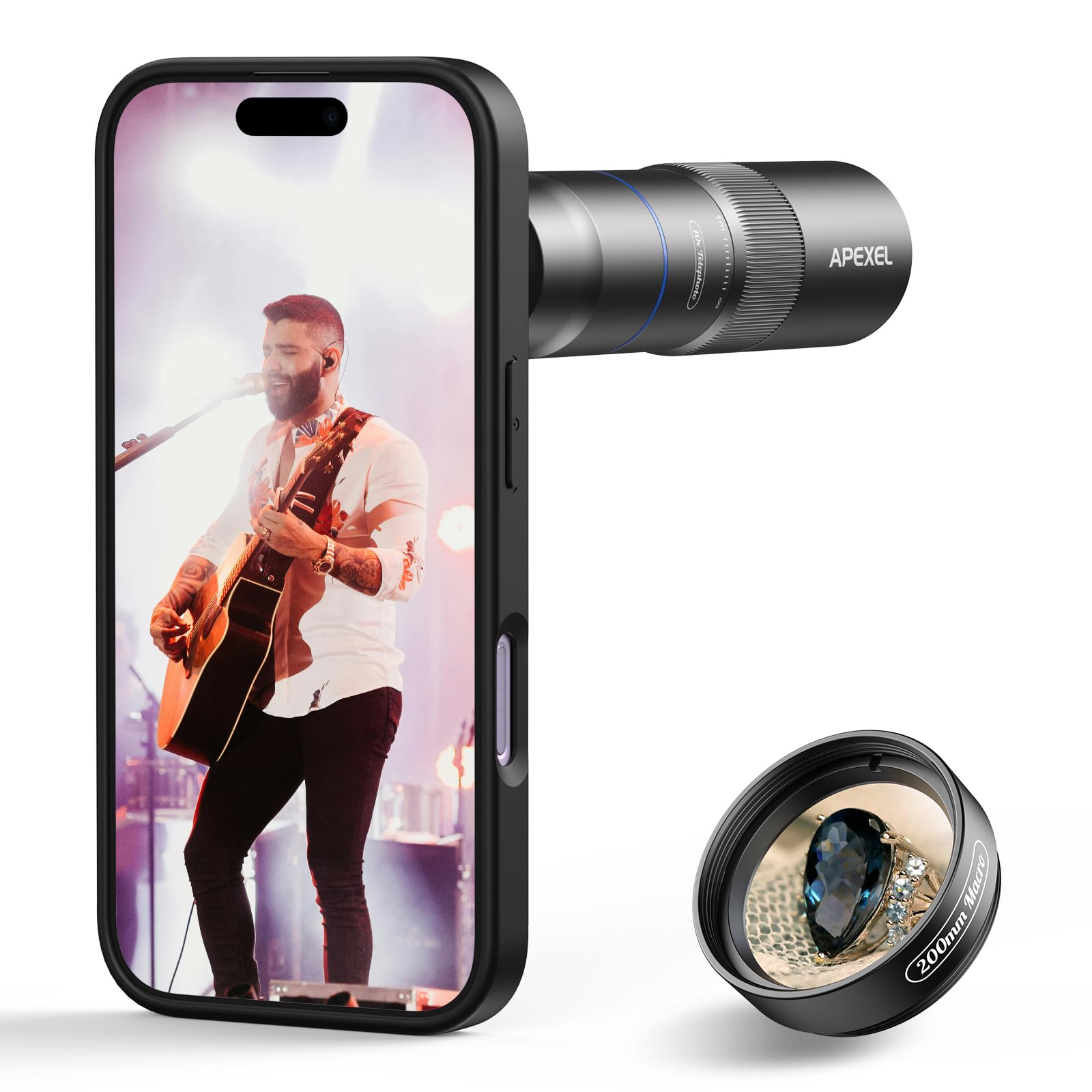 APEXEL 10X Tele-Macro Pro Dual Lens 2-in-1 for iPhone, Portable Clip-On Telephoto Macro Lens for 17 Phone, Pro Photography for Travel, Concert, Exploration