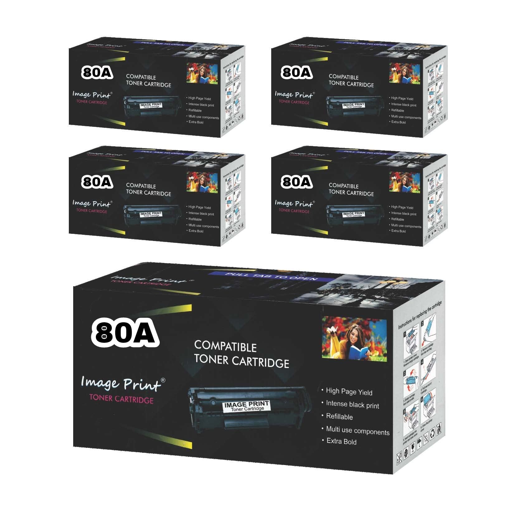 Image Print 80A/CF280A Toner Cartridge Compatible Hp Laserjet Pro 400/ M401/ M401d/ M401dn/ M401dw/ M401n/ M425d/ M425dw (Pack of 5)