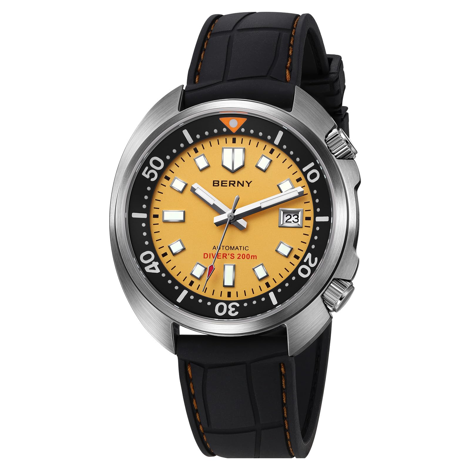 BERNY Automatic Watch for Men, 200M Waterproof Dive Watch, AR Sapphire Lens