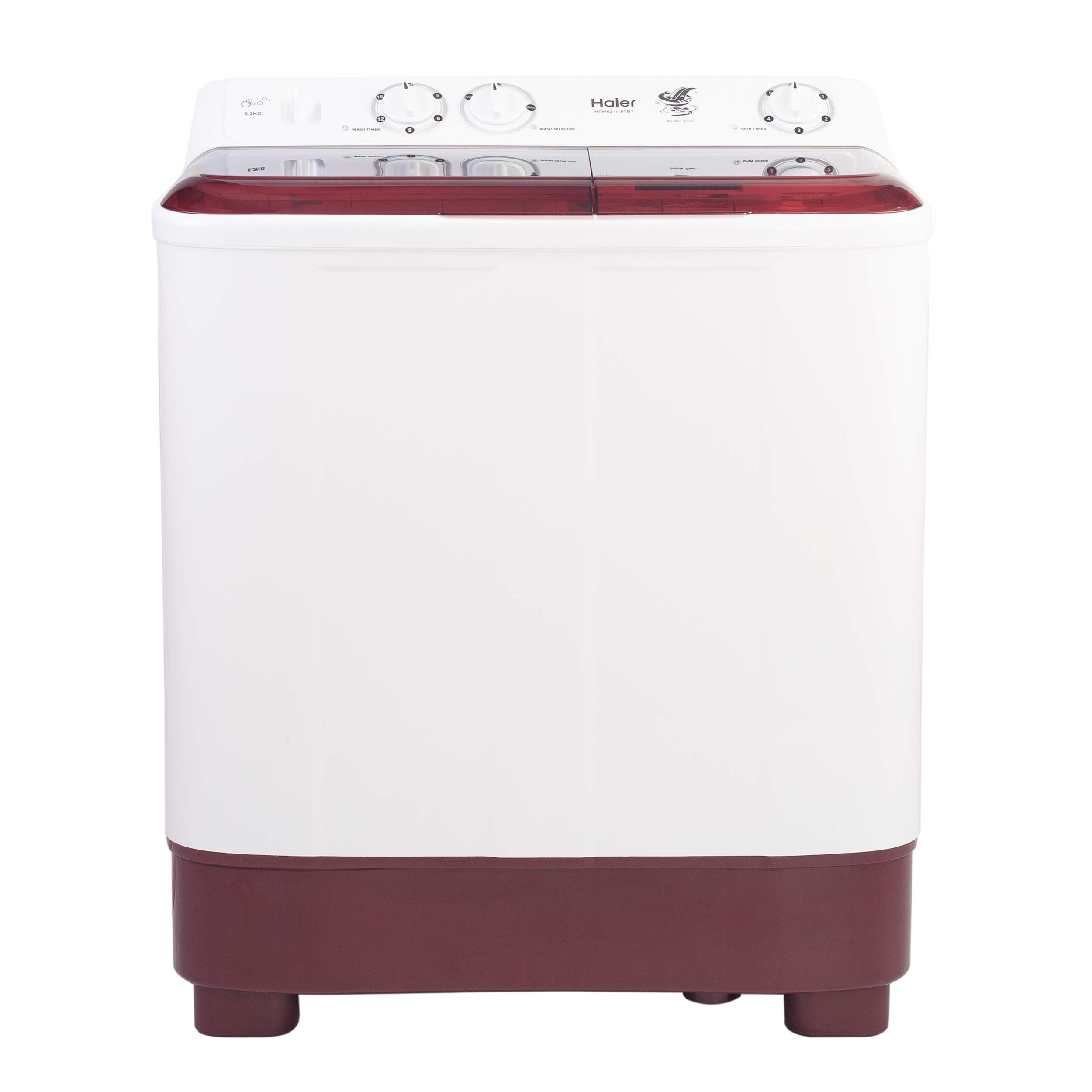 Haier Semi-Automatic 7 kg 5 Star Top Loading Washing Machine (White & Maroon, HTW70-1187BTN)