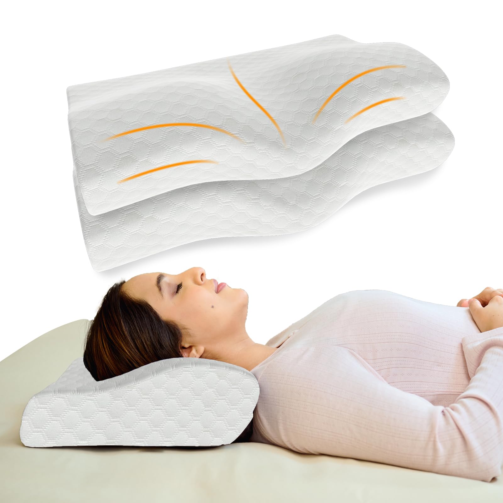 CareFoam Memory Foam Cervical Neck Pillow | 2 Years Warranty | Pain Relief Sleep, Improves Posture, Spinal Alignment, Neck Pain Relief | 19 x 12 x 4 Inch | White Jacquard Cover | Pack of 2
