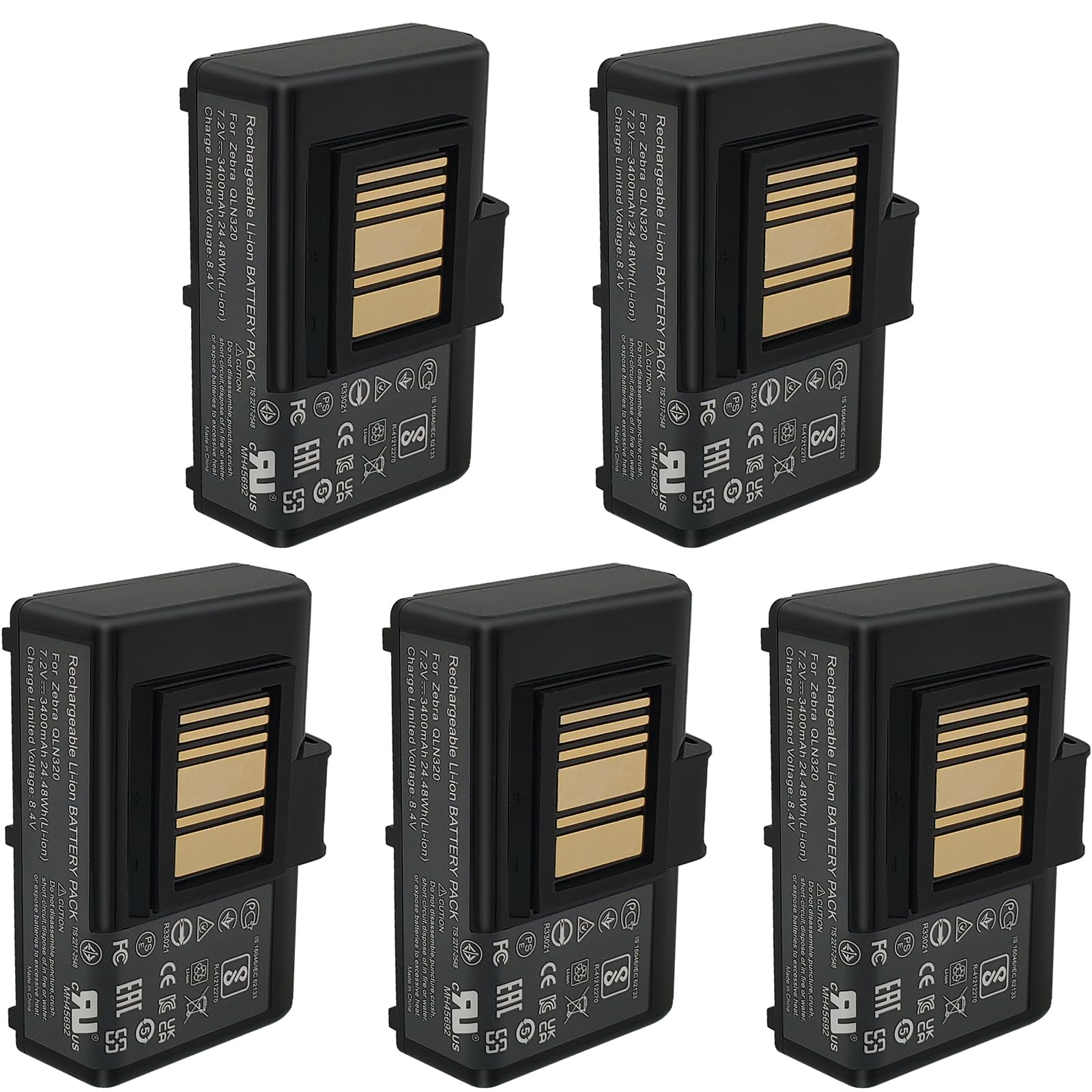 LAQUEENA 5-Pack QLN320 Battery Compatible with Zebra Printer ZQ520 ZQ521 QLN320 QLN220 QLn220HC ZR628 ZR638 ZR658 ZR668 ZQ610 ZQ620 ZQ500 ZQ510 QLN320HC