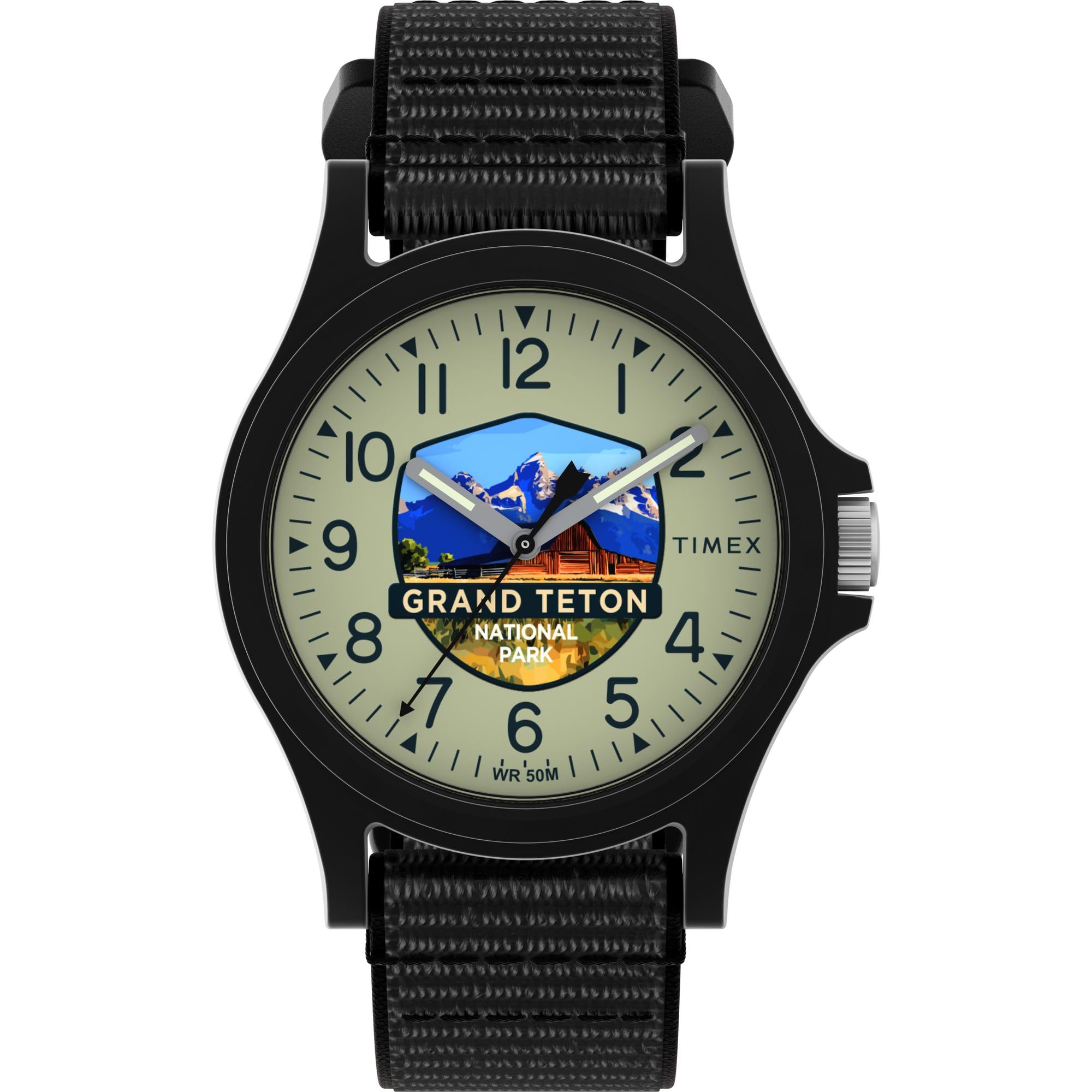 Timex Unisex Grand Teton National Park 40mm Watch - Black Fastwrap Green Dial Black Case