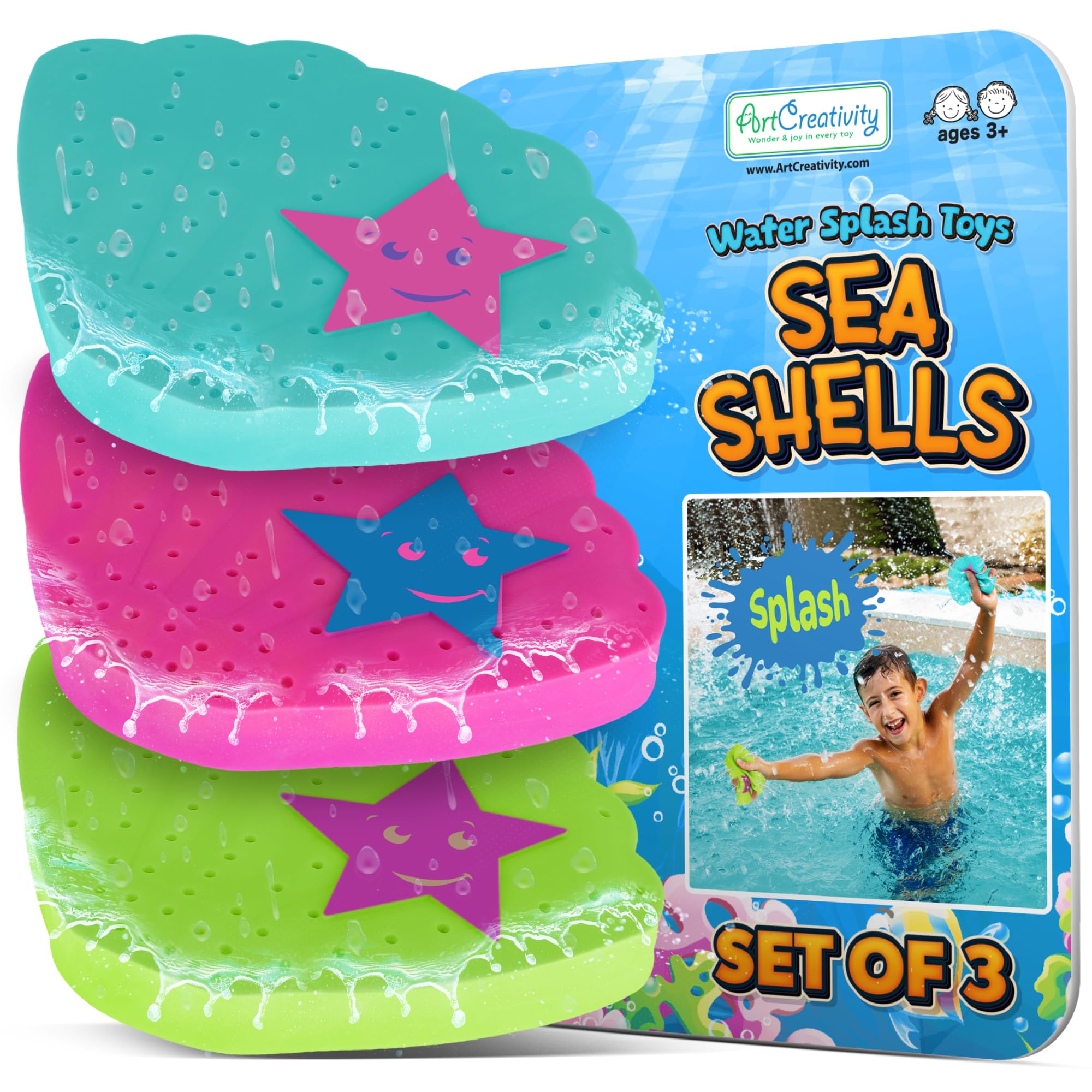 ArtCreativity Tennis Balls Water Splash Toys - Set of 3 - Spongy Bath Toy for Kids - Vibrant Colors with 3 Different Ball Designs - Bathtub Toy for Fun in the Tub - Kids Pool Toys & Pool Accessories