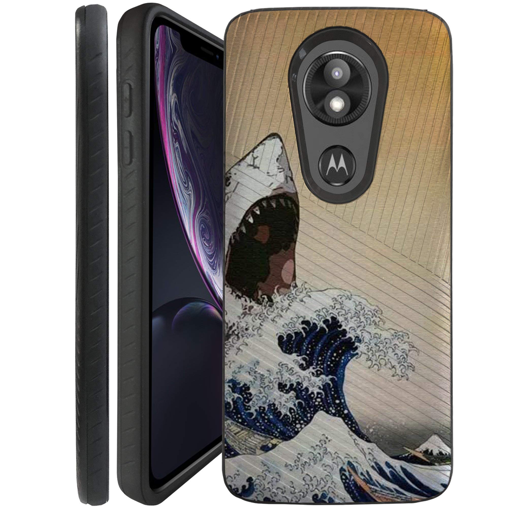 CasesOnDeck Case for Motorola Moto E5 Plus/Moto E5 Supra - Slim Fitted Hybrid Fusion Embossed Dual Layer Cover (Shark Wave)
